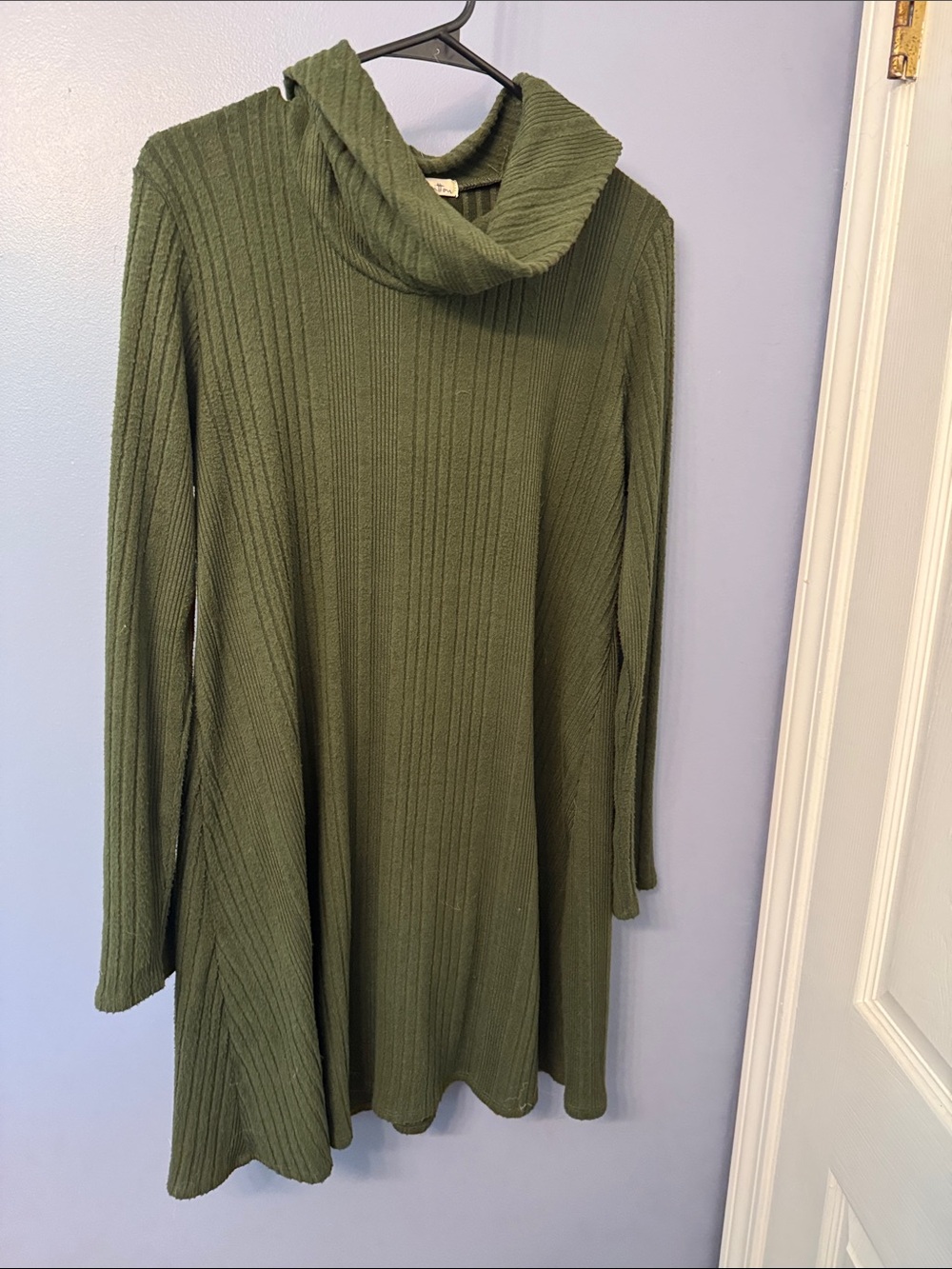 nine britton Olive Green Ribbed Cowl Neck Sweater Dress